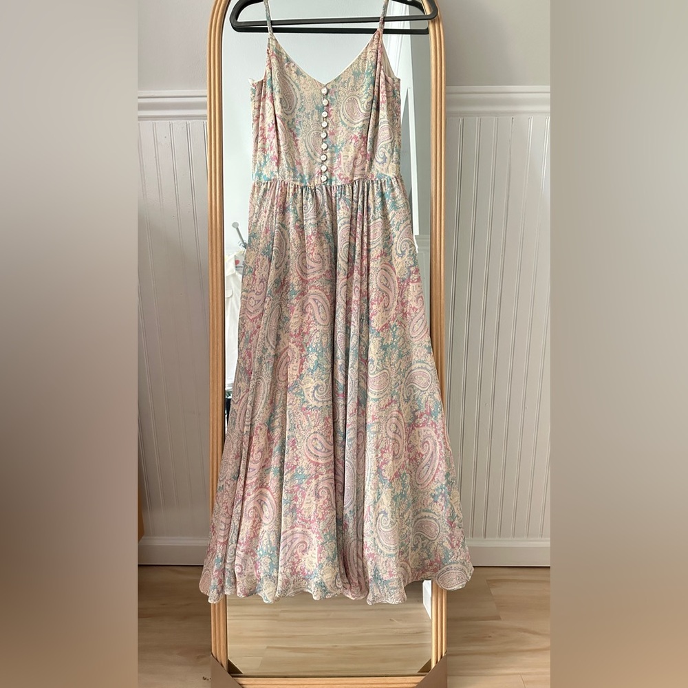 Vintage 90’s Lauren Ralph Lauren Silk Pastel Paisley Maxi Dress SZ: 6